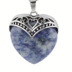 Sodalite Natural Gemstone Heart Pendant Necklace Healing Gemstone Pendant